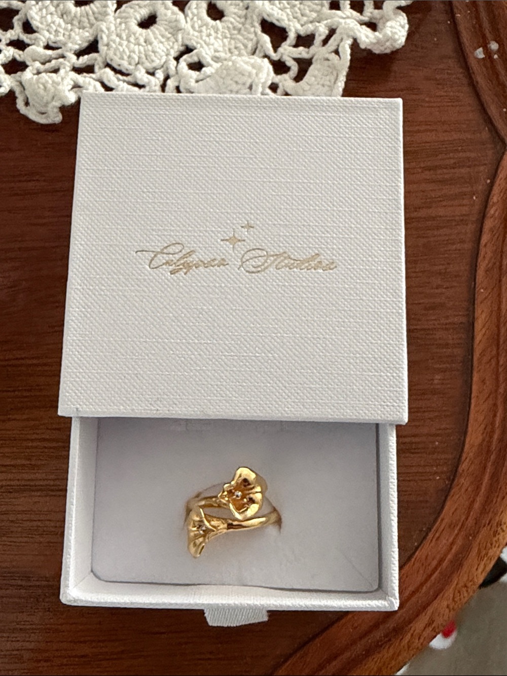 Calypso studios adjustable gold lily ring